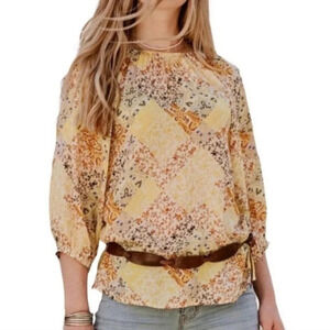 Good Hart Matilda Jane 3/4 sleeve relaxed metallic patchwork craftcore blouse LG